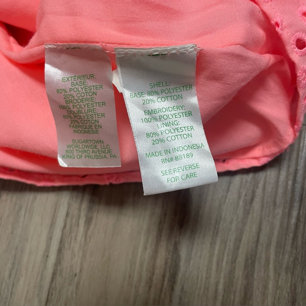 Lilly Pulitzer Shaila Top in Shellona Coral Neon Sunburst Eyelet. Size XS - Picture 6 of 9